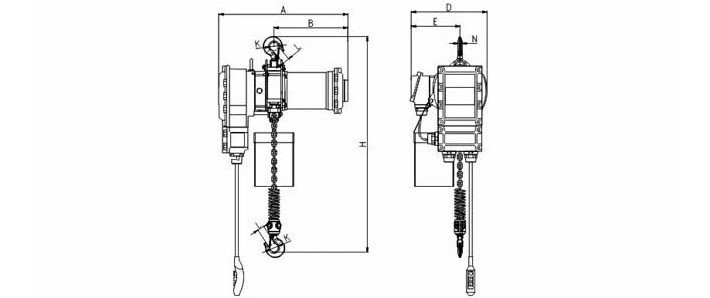 龍升防爆環(huán)鏈電動葫蘆尺寸圖