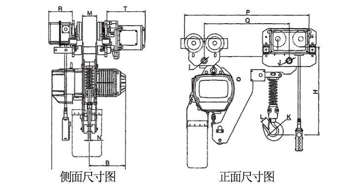 0.5噸超低環鏈電動葫蘆結構尺寸圖
