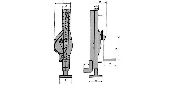 RKD型多段手搖挎頂結構尺寸圖