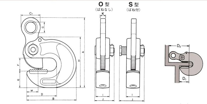 三木EASY型橫吊鋼板鉗結構尺寸圖片