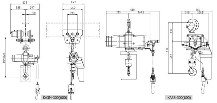 KHC氣動葫蘆KA3型結(jié)構(gòu)尺寸圖