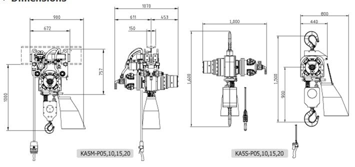 KHC氣動葫蘆KA5型結(jié)構(gòu)尺寸圖