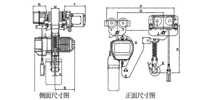 3噸超低環鏈電動葫蘆結構尺寸圖片
