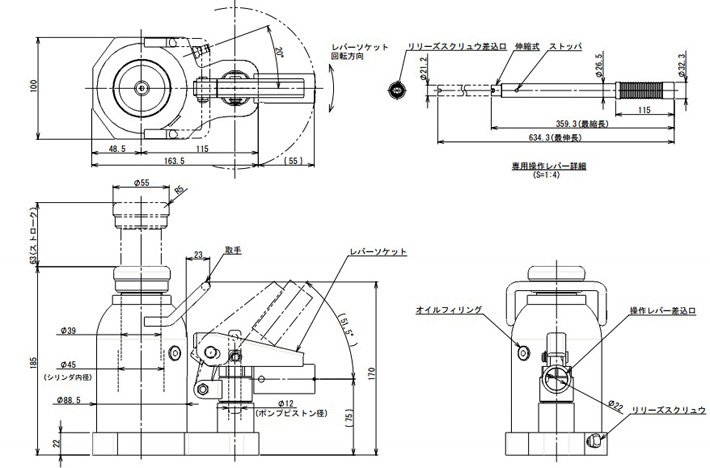 ED-100T低型液壓千斤頂結構尺寸參數圖片