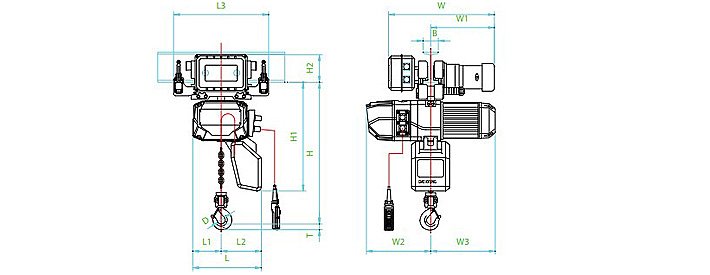 GEN\DEX-M型環(huán)鏈電動葫蘆結(jié)構(gòu)尺寸圖片