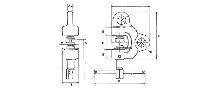 鷹牌SBT螺旋式鋼板鉗結構尺寸圖片