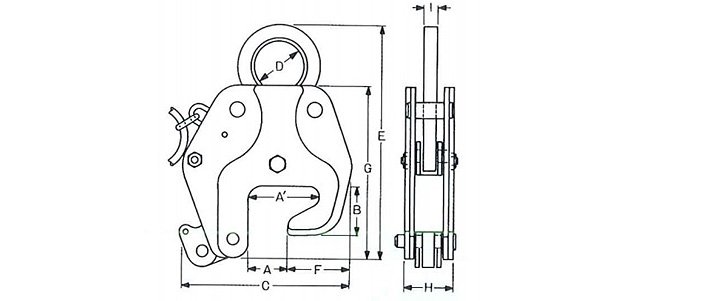 BCL型鷹牌鋼板鉗結構尺寸圖片