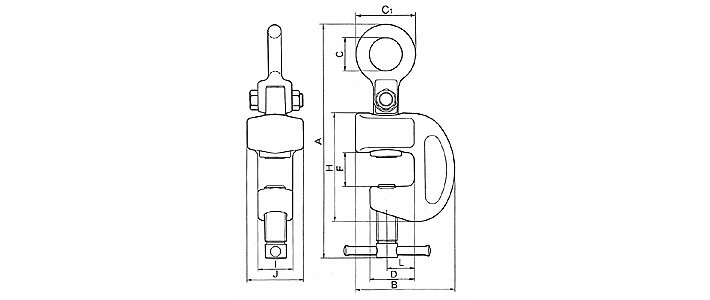 三木HP-Y型螺旋式鋼板鉗結構尺寸圖片