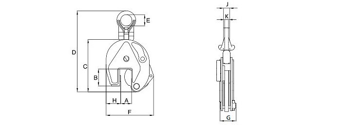 IPU10立式鋼板吊鉗結構尺寸圖片