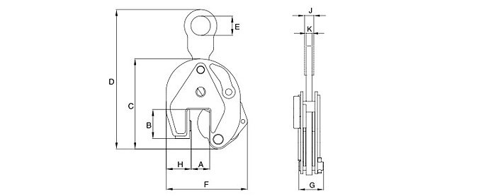 IP10垂直鋼板吊鉗結構尺寸圖片