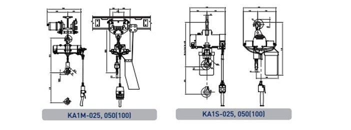 KHC氣動葫蘆KA1型結構尺寸圖片