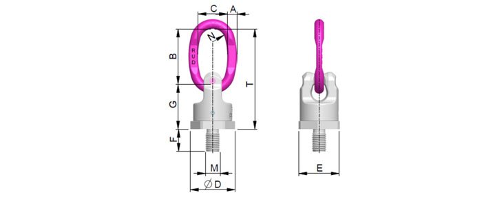PP-B螺栓型旋轉吊環尺寸圖