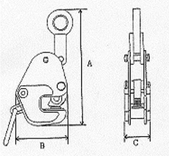 GE型鷹牌橫向鋼板吊鉗尺寸圖