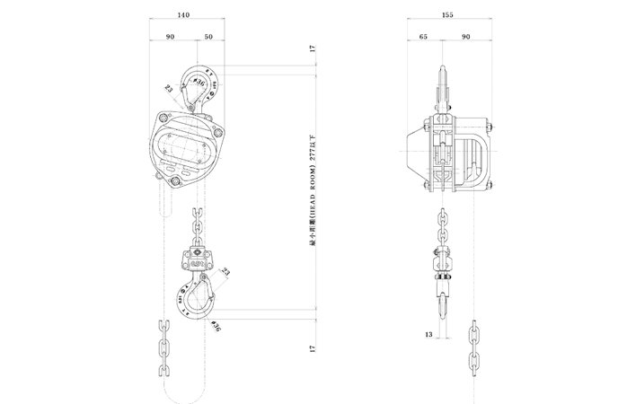 象印H型手拉葫蘆尺寸圖