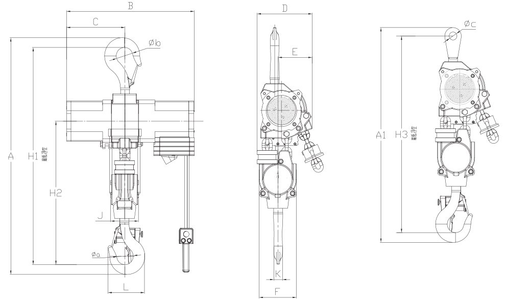 氣動葫蘆LSHQ型中規格尺寸圖