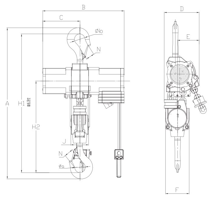 氣動葫蘆LSHQ型大規格尺寸圖